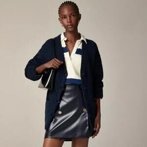 J.Crew Relaxed Cable knit Cardigan Merino Blend Sweater Navy Size L-XL NWT